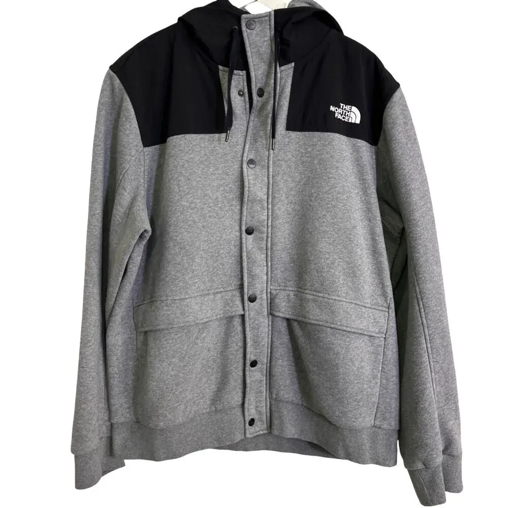 The North Face Rivington II Mens XL Gray Snap Front Hooded Jacket Cotton Blend